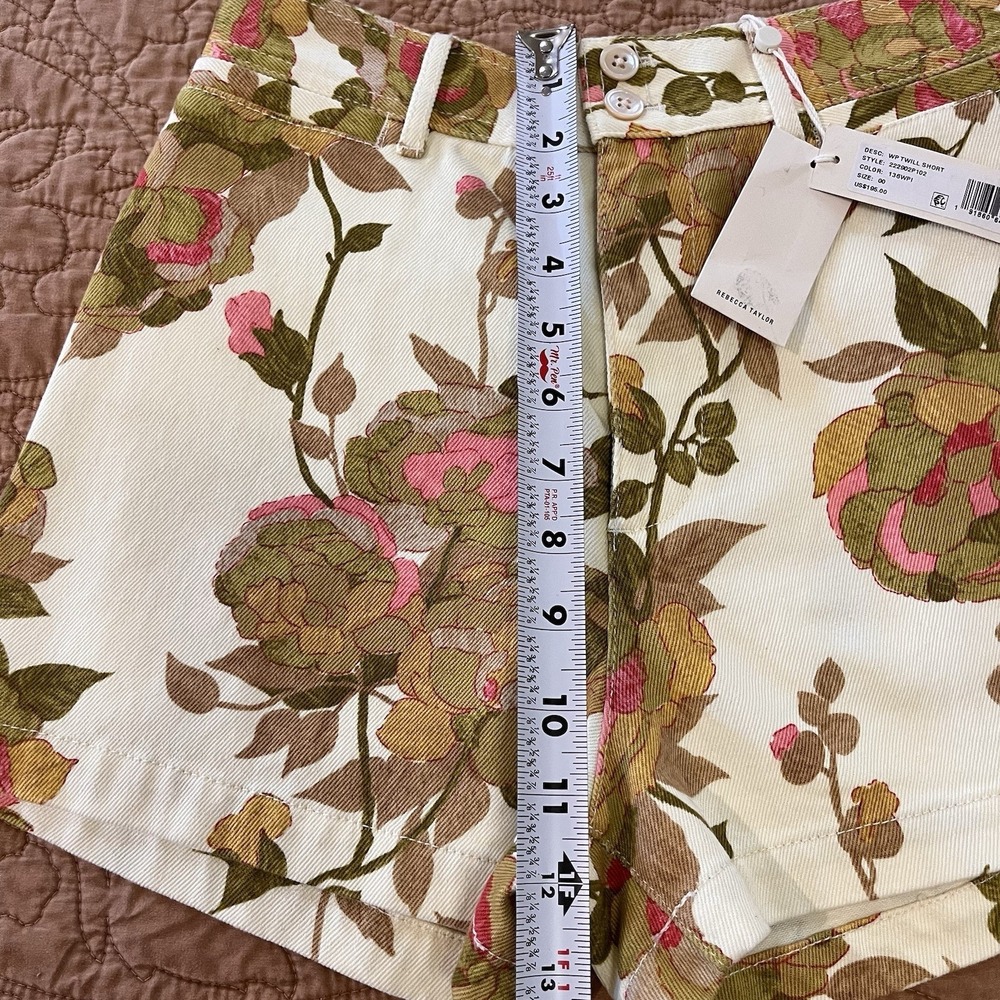NWT REBECCA TAYLOR Floral Stretch Cotton Twill High Waisted Shorts Size 00 Boho - Picture 4 of 10